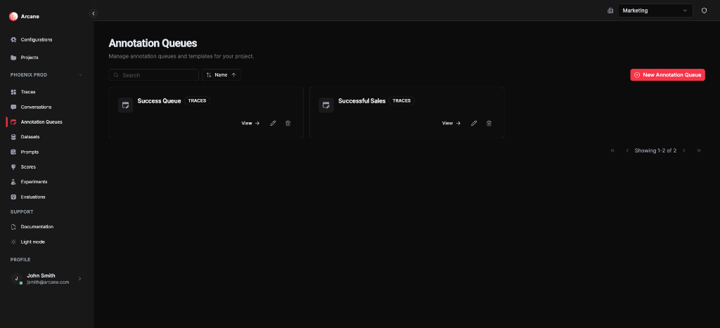Annotation Queues list