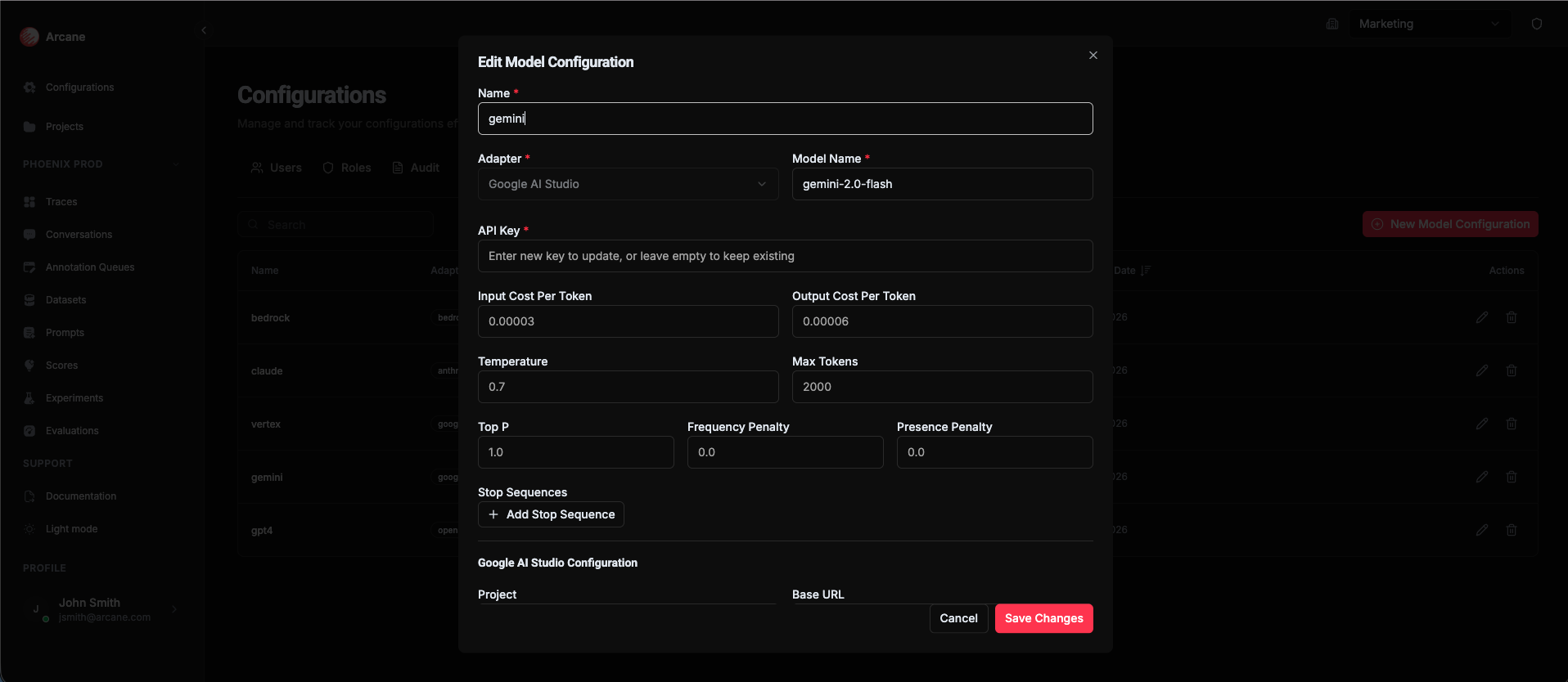 Google AI Studio Configuration