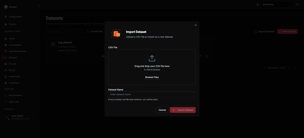 Import Dataset dialog