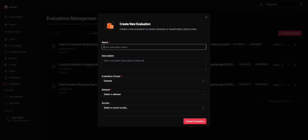 Create New Evaluation — Dataset scope