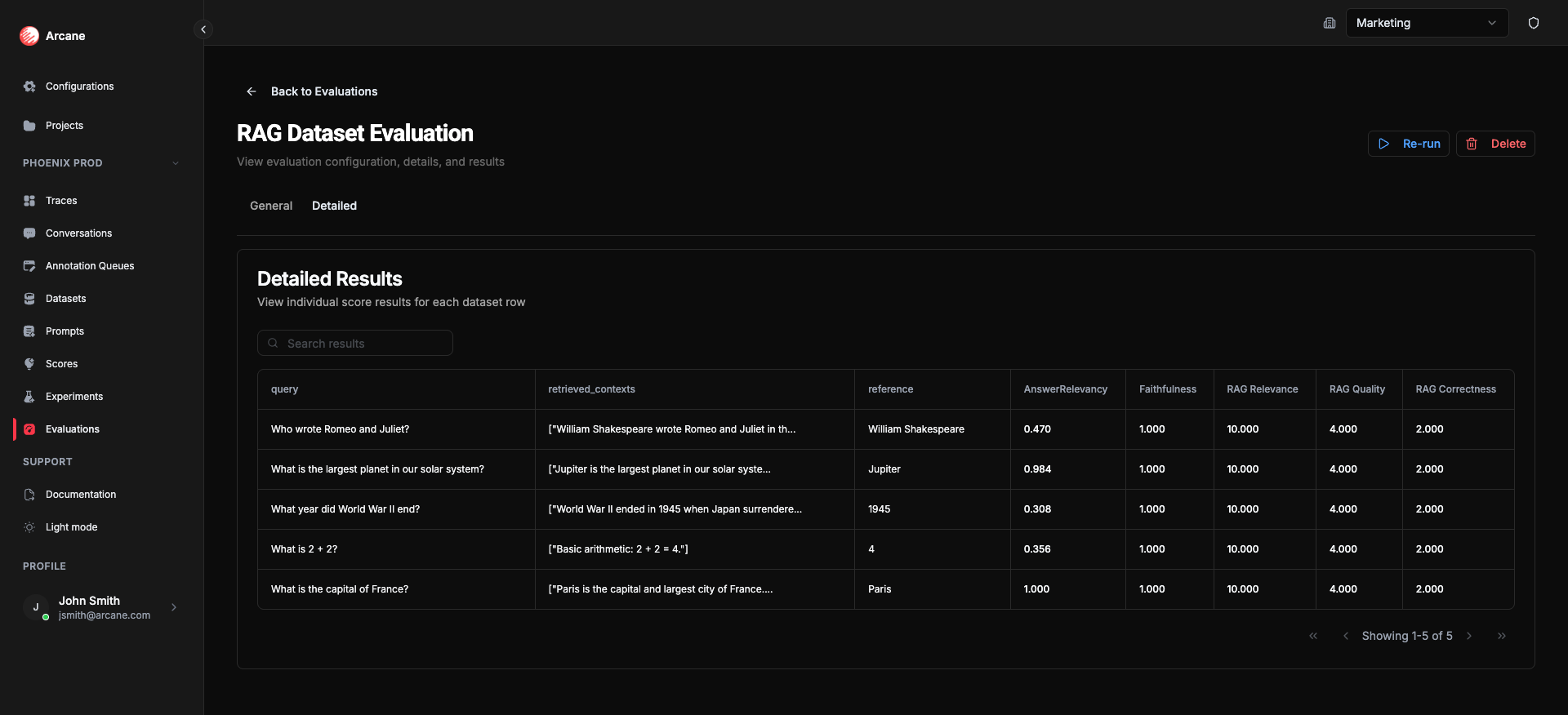 Evaluation detail — Dataset (Detailed tab)