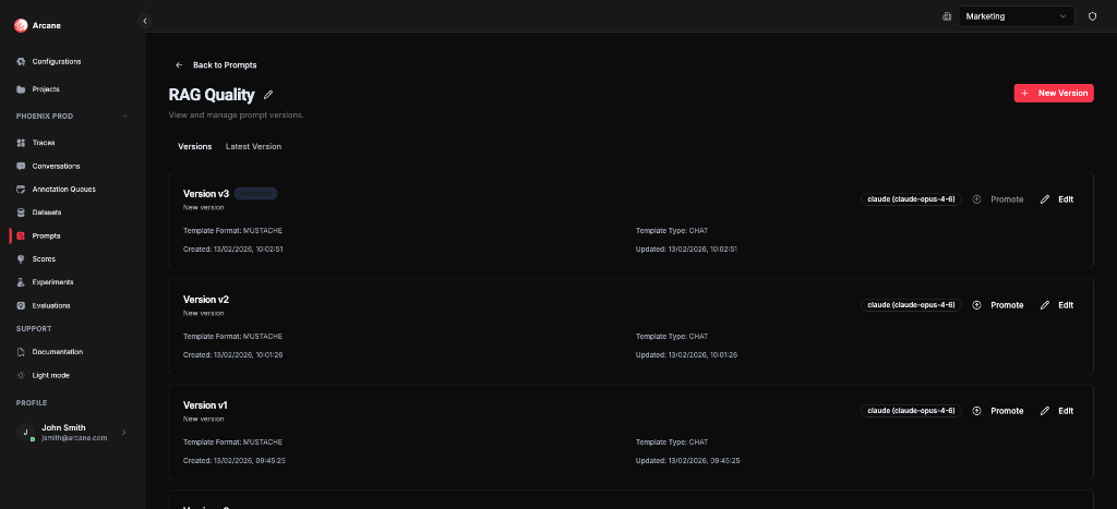 Prompt detail – Versions